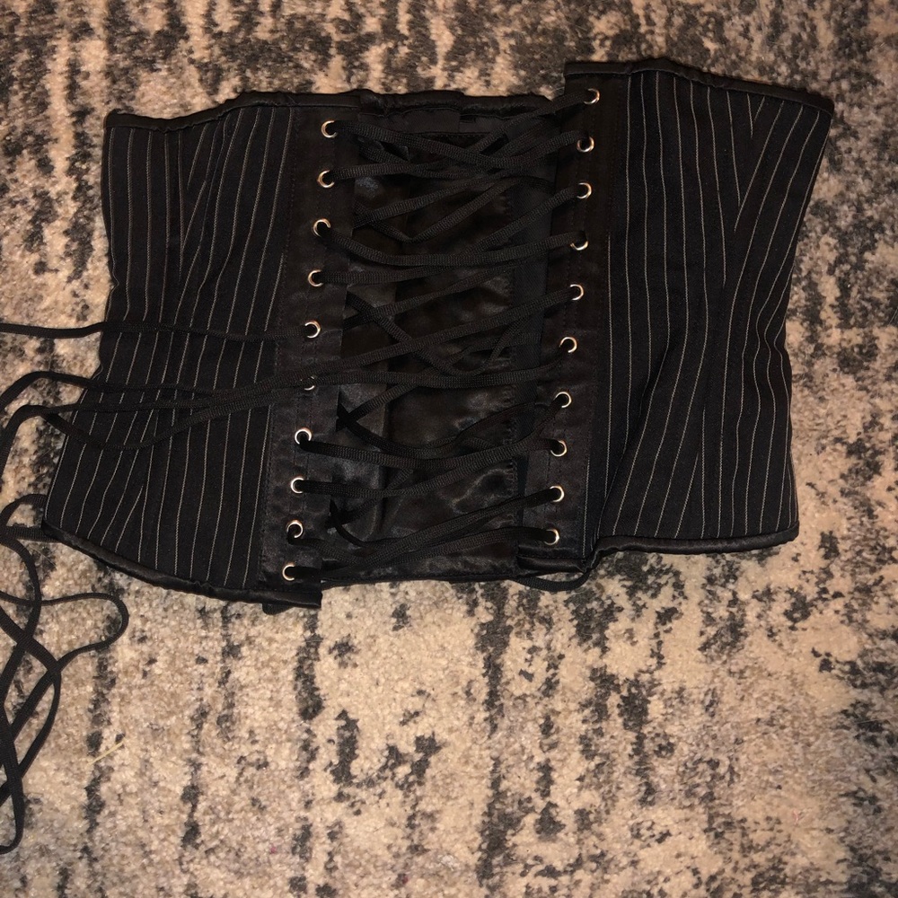 Black and white pinstripe Steel boned corset